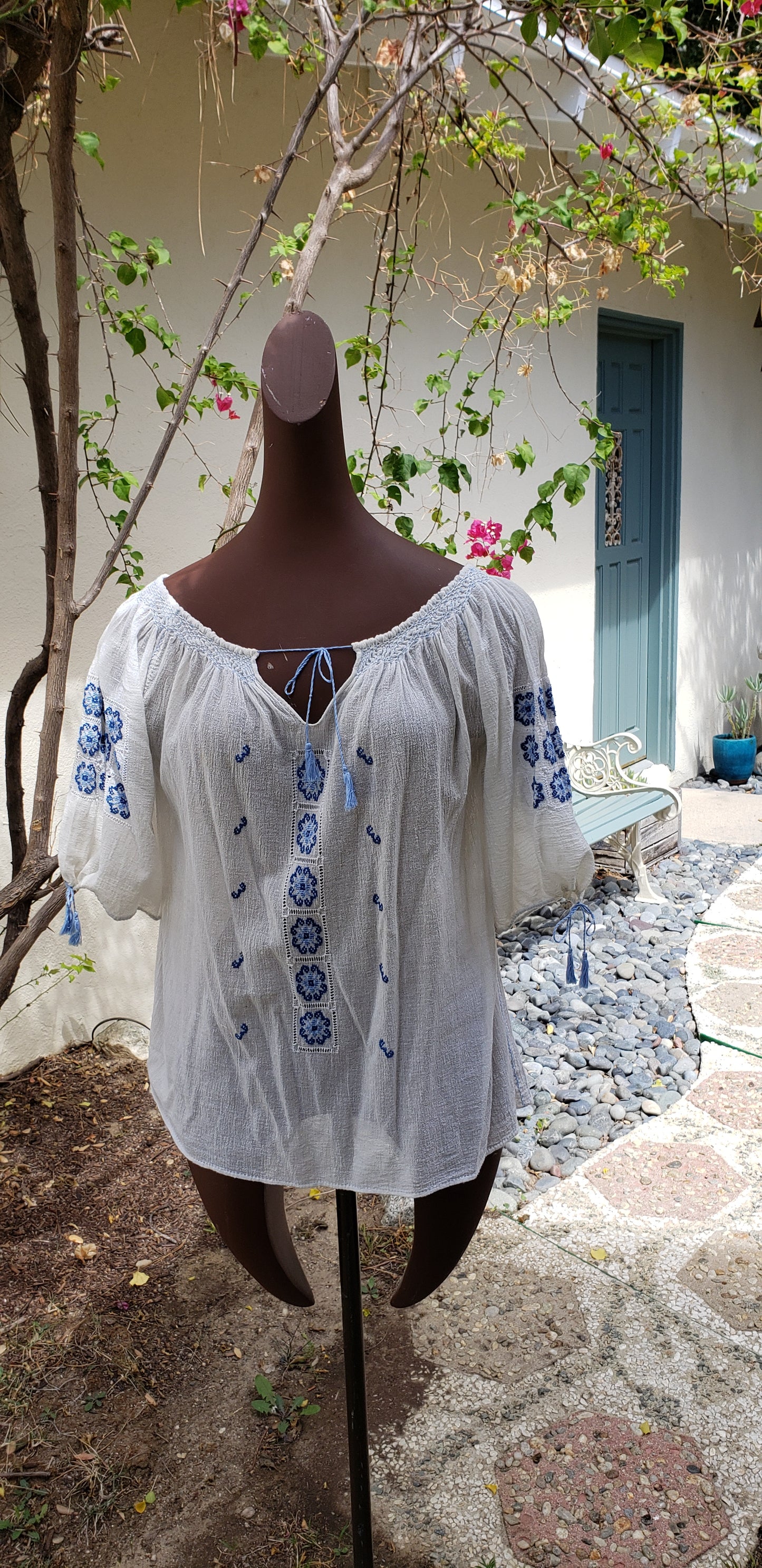 Blue & White Vintage Peasant Top