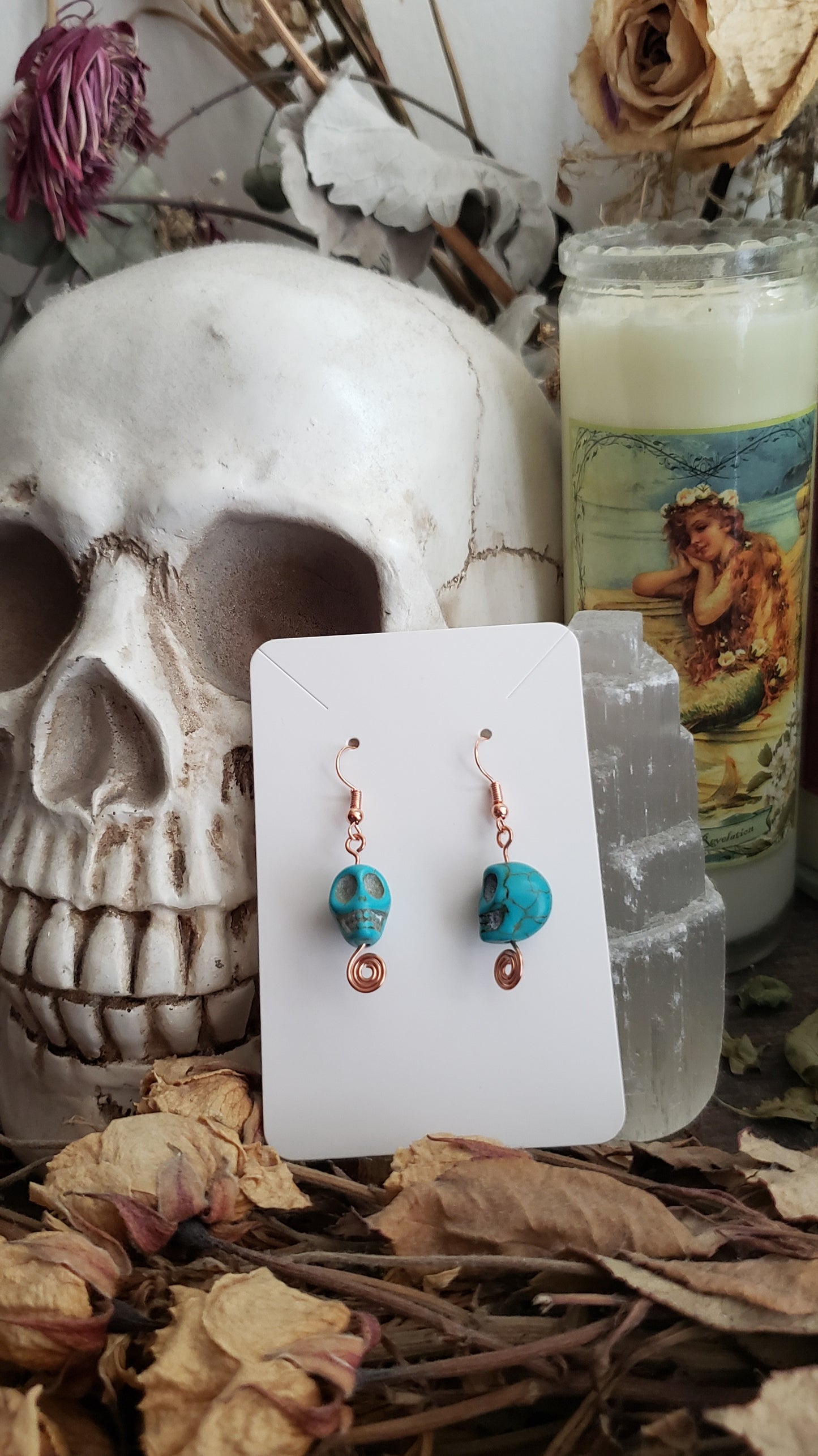 Spiral Out Turquoise Skull Earrings