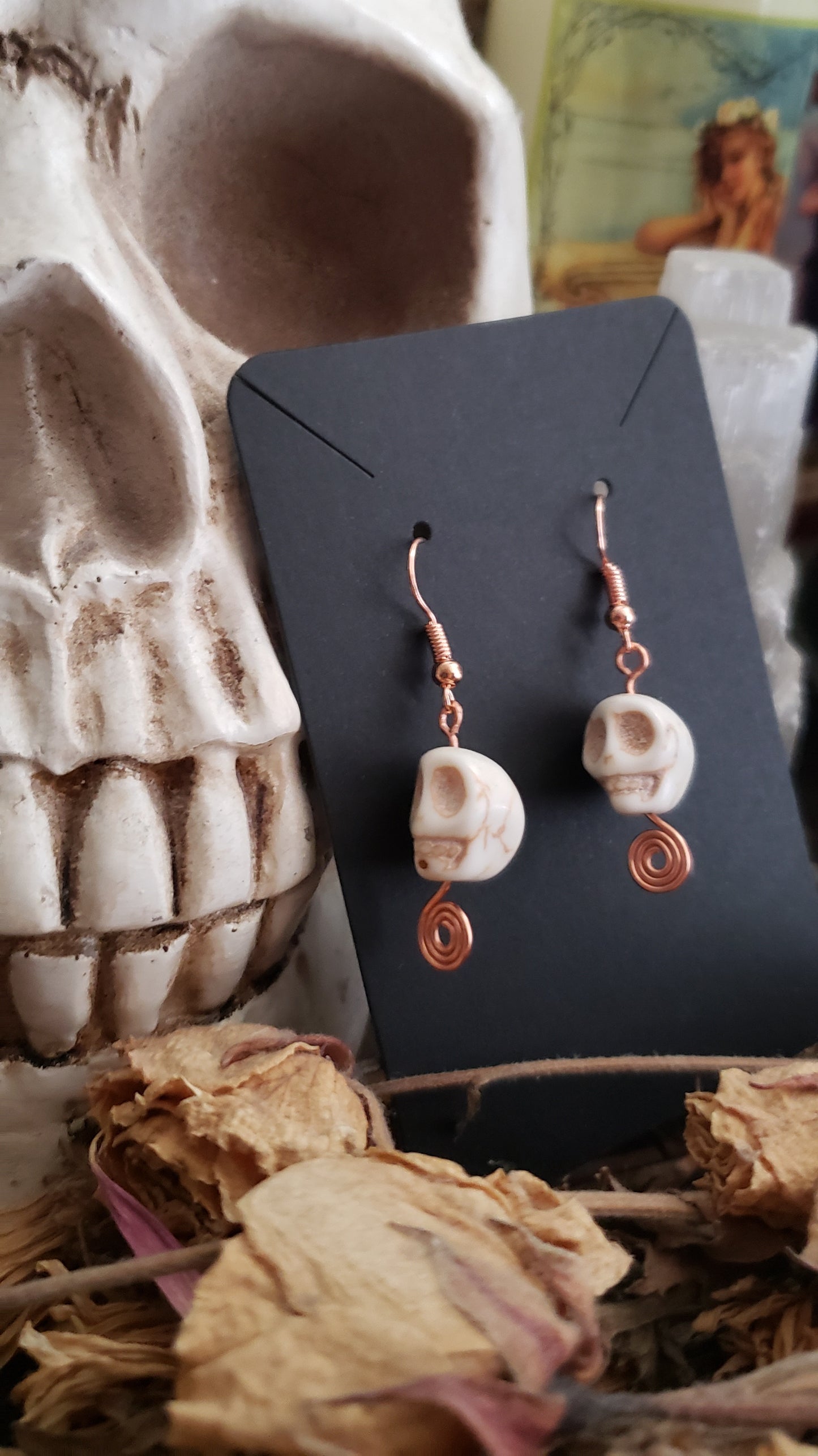 Spiral Out Stone Skull Earrings