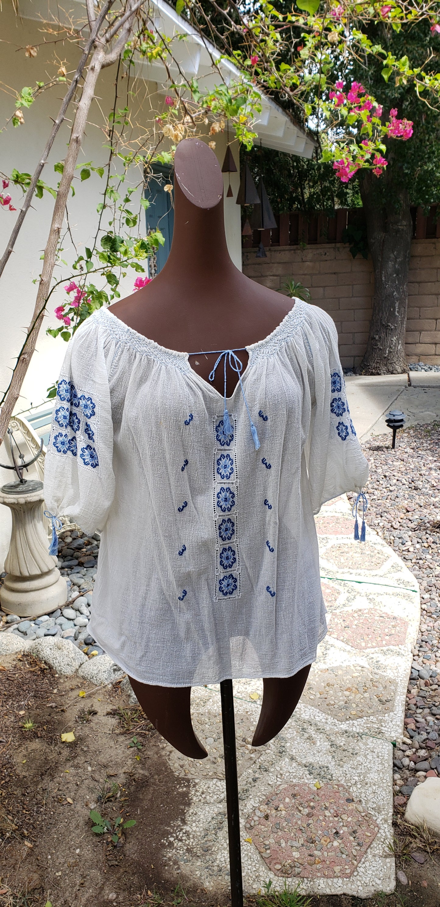 Blue & White Vintage Peasant Top