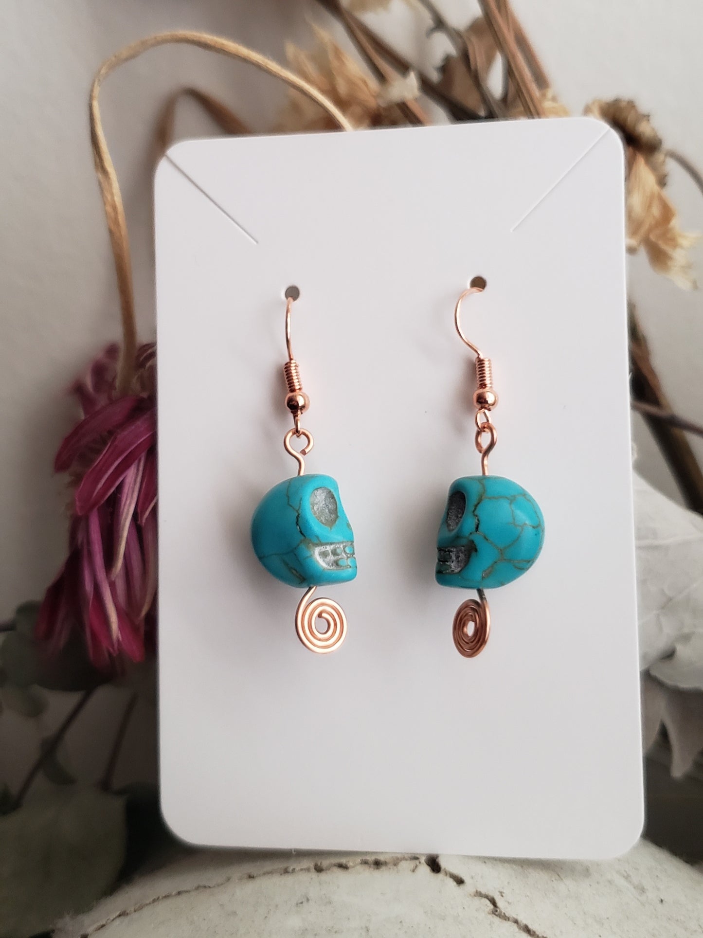 Spiral Out Turquoise Skull Earrings