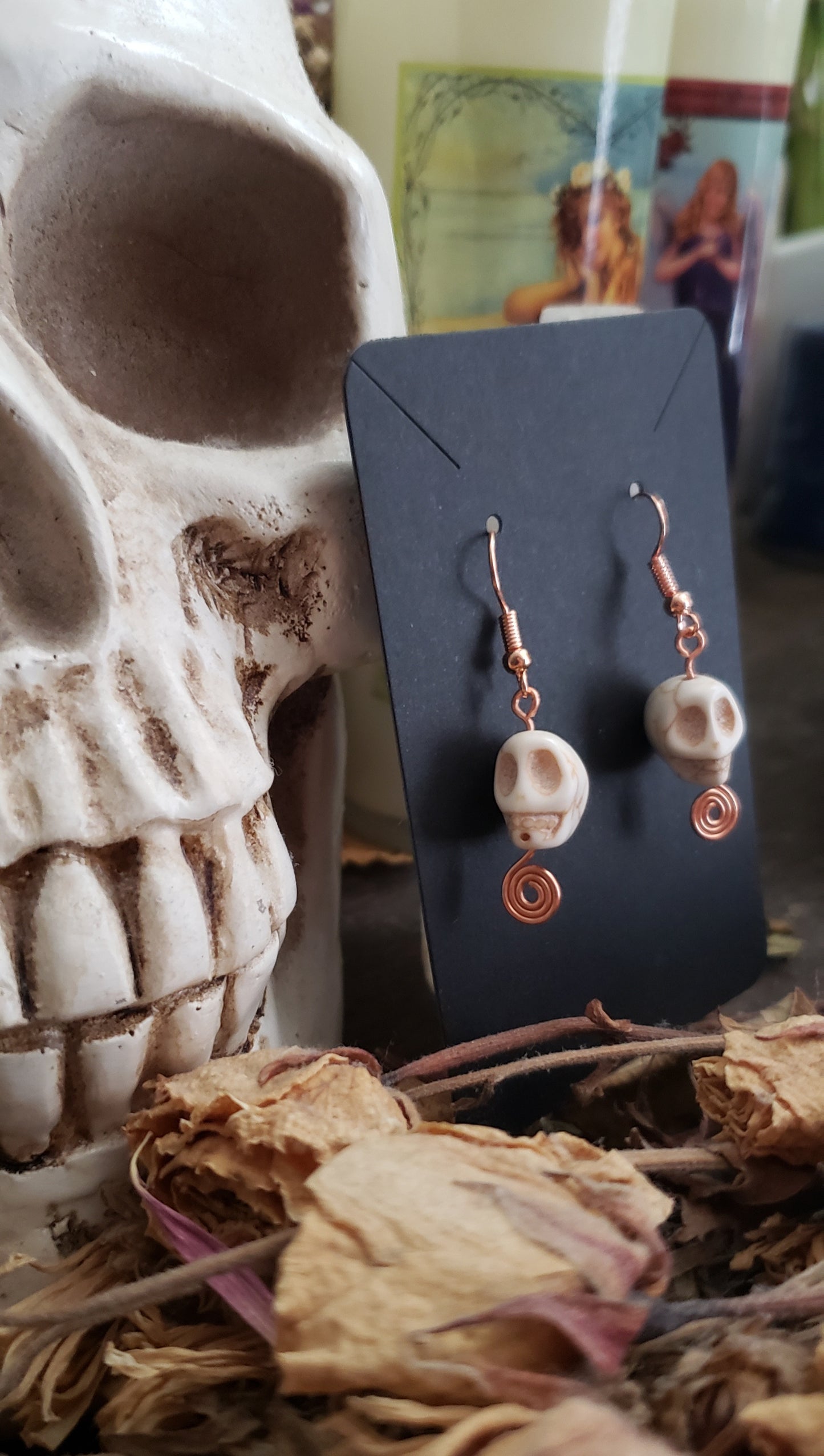 Spiral Out Stone Skull Earrings